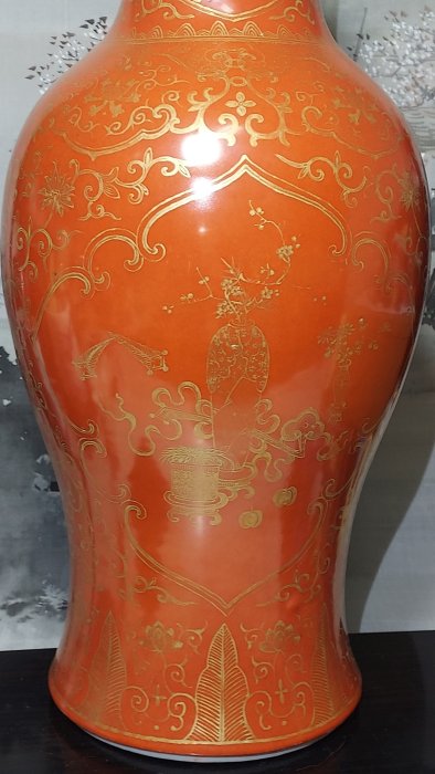 陶器 中国美術　台灣懷舊早期【天命百壽】珊瑚紅 31cm花瓶 2fa6af4b-a51c-44a2-a37f-