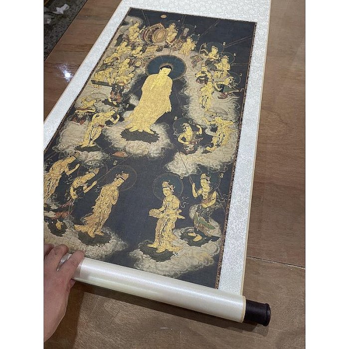 泉州犬鳴山主 大僧正 東條仁進老師 【瑞雲】 掛軸 佛表具上質 優選）日本鐮倉時代阿彌陀佛接引圖莊嚴殊勝佛像微噴掛畫裝裱佛畫卷軸