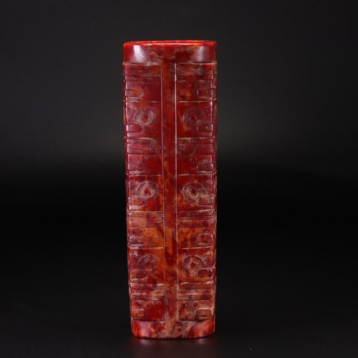 良渚石器玉文化琮擺件尺寸：7.9x8x24.9cm重2187克NO1862 古玉擺件和田