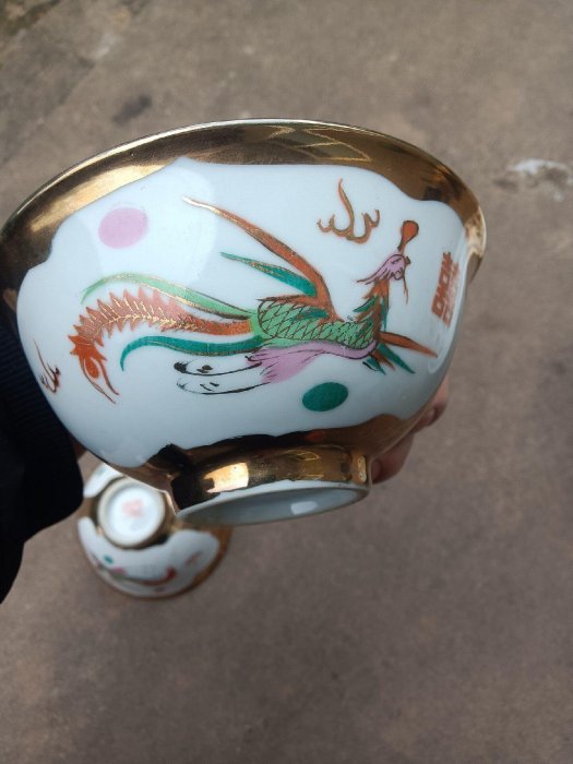 嚴選景德鎮567窯口龍鳳紋開窗碗，高7公分口徑12.5cm，近年風靡收藏界新
