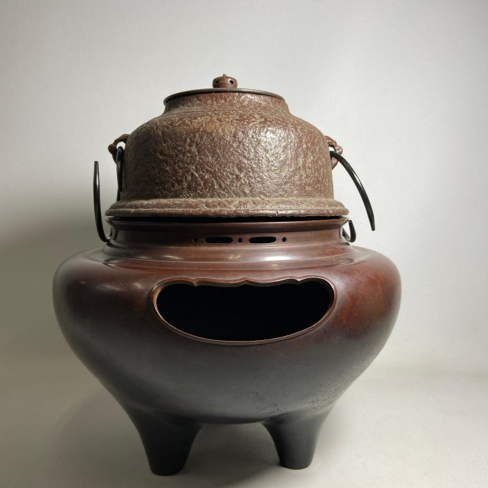 古玩輕鬆拍】老日本山形鑄物釜師淨慶鐵釜唐銅朝鮮風爐/鬼風爐釜