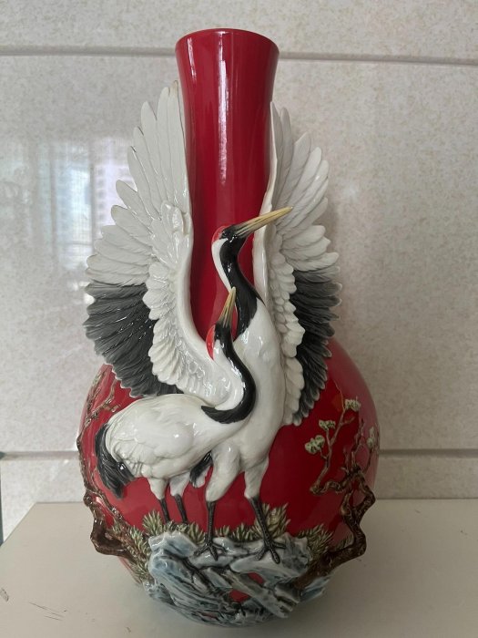 Franz法藍瓷故宮授權作品“海鶴來朝”大花瓶（高：46cm-【聚寶閣】26