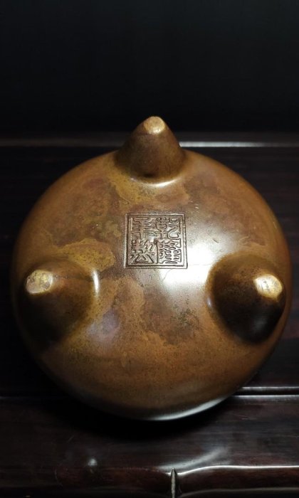 銅爐老件-沖天耳老銅爐/清中期乾隆年製#03（古董/收藏/銅爐/香爐