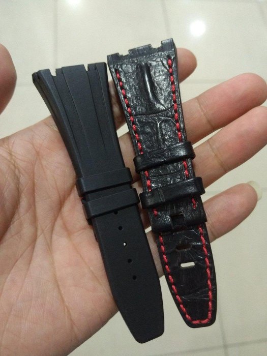 Kris錶配~ 原廠款 AP愛彼 膠帶和黑色鱷魚皮錶帶 M扣款 適合42MM計時 適合皇家橡樹離岸錶款 logo