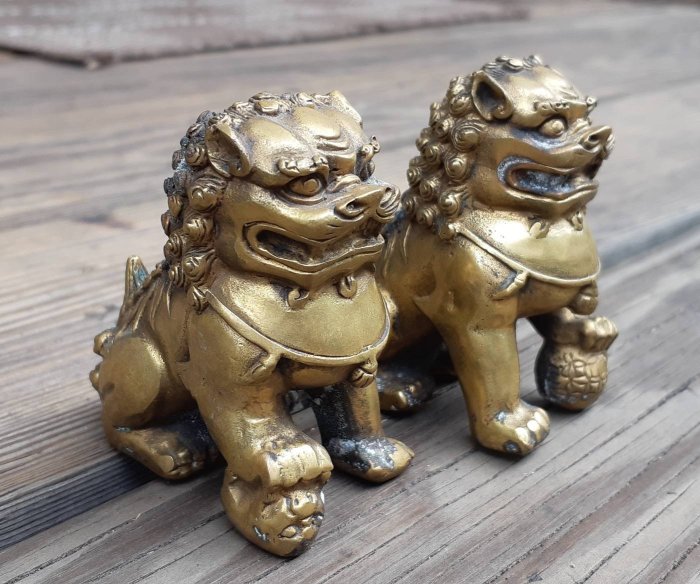 二手早期珍藏~鎮宅富貴銅雕老銅獅子一對小號獅子辟邪化煞助事業