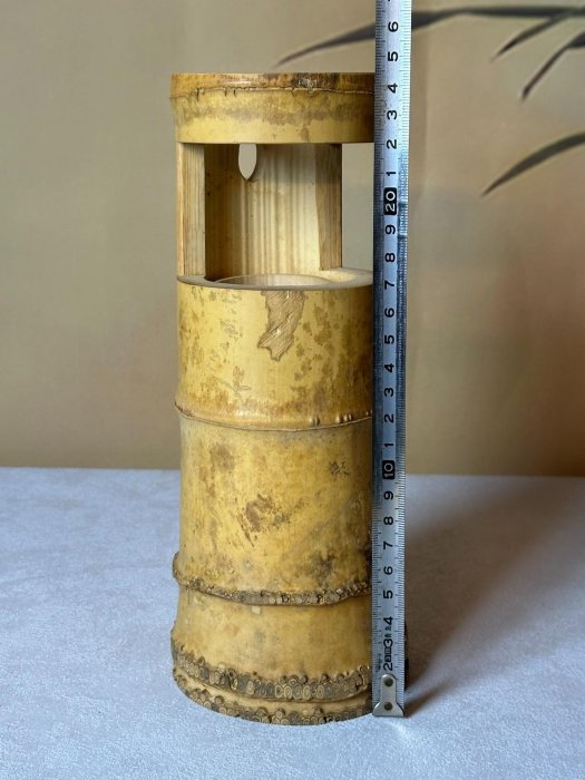 日本中古老竹筒竹掛花器花瓶可擺放可掛墻兩用