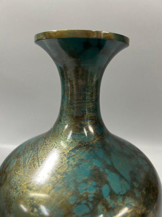 高岡銅器 【芳幸作】 青銅花瓶 藏舊尋寶屋】老日本高岡銅器金工家芳幸造鑄銅花瓶/花器附題字原木箱