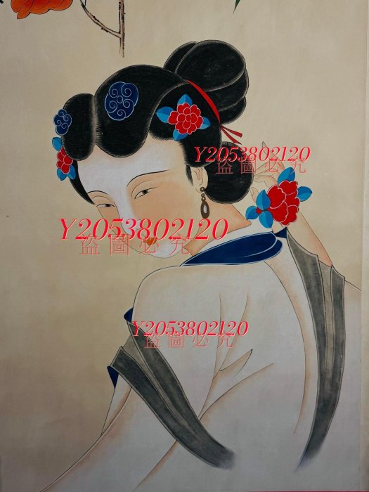 珍藏近現代著名國畫家張大千手繪仕女風景中堂立軸畫一幅004635945 【同