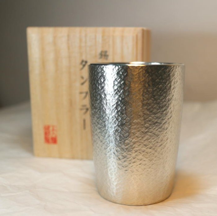 OSAKA SUZUKI~日本製造~tb3~大阪錫器~16-6-1~錫杯~300ml~錫製品~桐木箱
