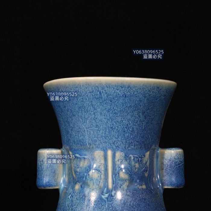 宋鈞窯天藍釉貫耳瓶“乾隆御題” 450尺寸高21直徑12釐米青花鬥彩五彩二手