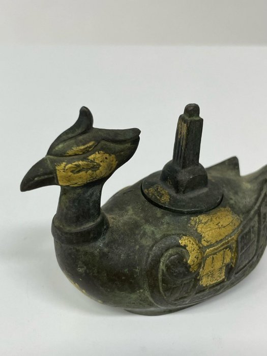日本三世秦藏六（1882-1944）銅鎏金鳳凰形香爐熏香爐床置擺件置物尺寸