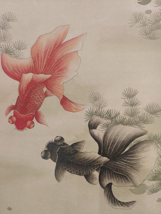 陸小曼魚樂圖軸近現代工筆精品，宣紙畫芯，個人珍藏字畫，古董店收藏