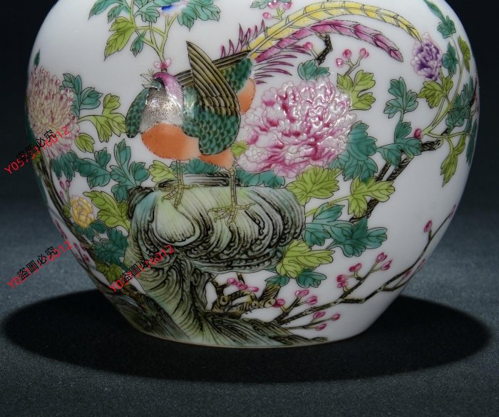 舊藏清雍正琺瑯彩花鳥紋石榴尊尺寸高18寬1335xq95252古玩收藏擺件 
