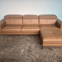 永茂全新二手家具館~新竹2手家具家電中古推薦*A5121302*咖啡色半牛皮3人沙發+腳椅*大型家具 客廳傢俱 單人沙發 布沙發 皮沙發 貓抓皮 木沙發 L沙發