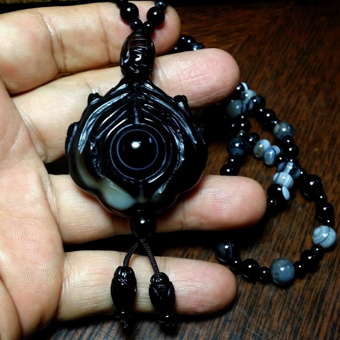 佛手印天眼珠項鍊XO-212天然西藏天珠礦九眼頁岩《早期巧雕絕版收藏級