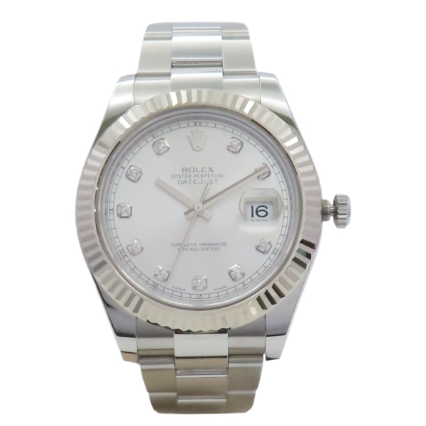 ROLEX 勞力士 Datejust 41 銀色鑽石面盤 不鏽鋼 白金 腕錶 116334 【二手名牌BRAND OFF】
