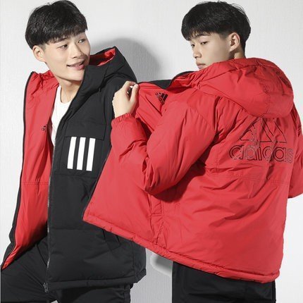現貨熱銷-Adidas羽絨外套 Adidas外套 愛迪達棉衣 男生連帽外套 冬季防寒羽絨服 保暖外套 雙面穿男女生外套
