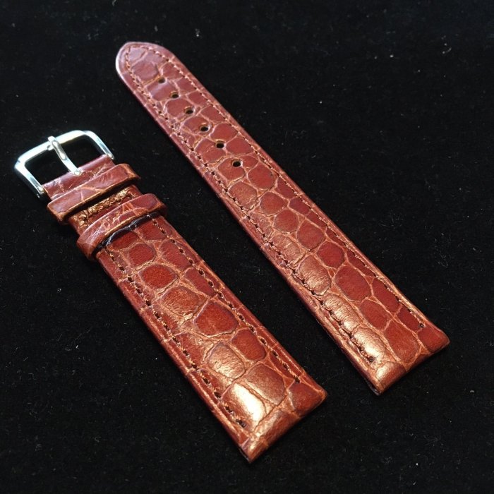 錶帶屋 義大利LIMA 牛皮錶帶壓美洲鱷魚皮紋真皮棕色咖啡色12mm 14mm16mm18mm適用勞力士