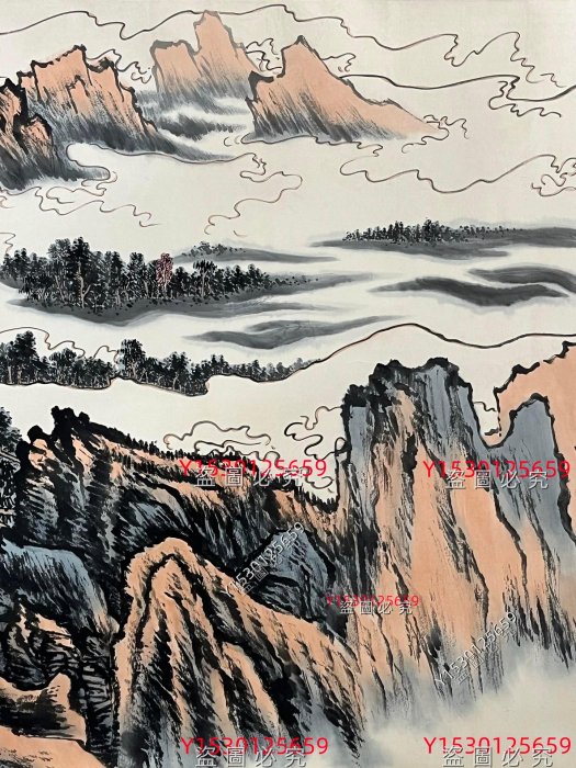 陸儼少手繪丈二山水畫，陸儼少近現代畫家。擅畫山水，尤善于揮用筆效能
