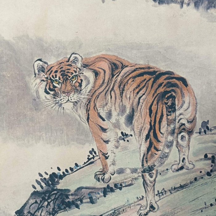 張大千】虎嘯山林三尺中堂畫帶證書防偽標識尺寸:70*173cm 畫芯尺寸:60
