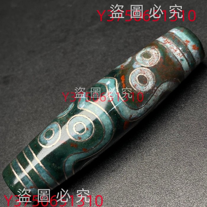 260藏區回流料鑲嵌銀絲滿朱砂十眼天珠尺寸：59*15毫重量22. 古玩收藏天