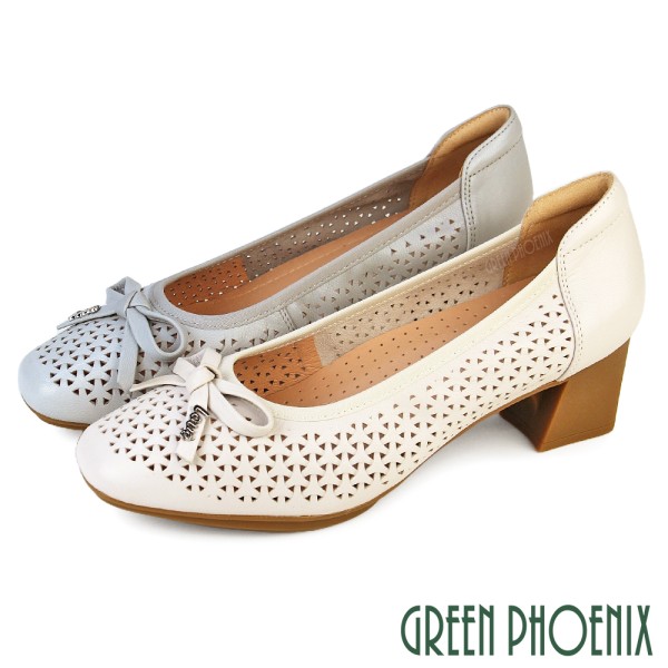 女鞋 高跟鞋 包鞋 粗跟 全真皮 羊皮 芭蕾 蝴蝶結【GREEN PHOENIX 波兒德】U11-29206