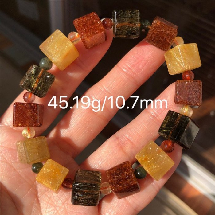 阿賽斯特萊 11M天然多寶多髮絲彩髮晶魔方水晶手珠手鍊 紅黃藍綠紫黑白銀鈦晶髮晶綠幽靈聚寶盆超七極光23手珠排項鍊柱球