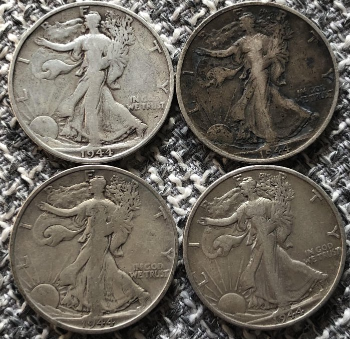 【鑒 寶】（各國銀幣）美國1944年行走女神半美元銀幣4枚（廠標：s） HZ586