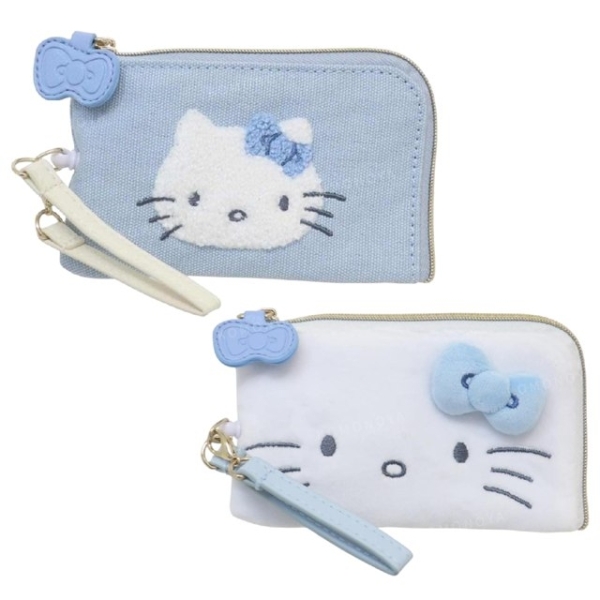 小禮堂 Sanrio 三麗鷗 Hello Kitty L型票卡零錢包 (灰藍款)