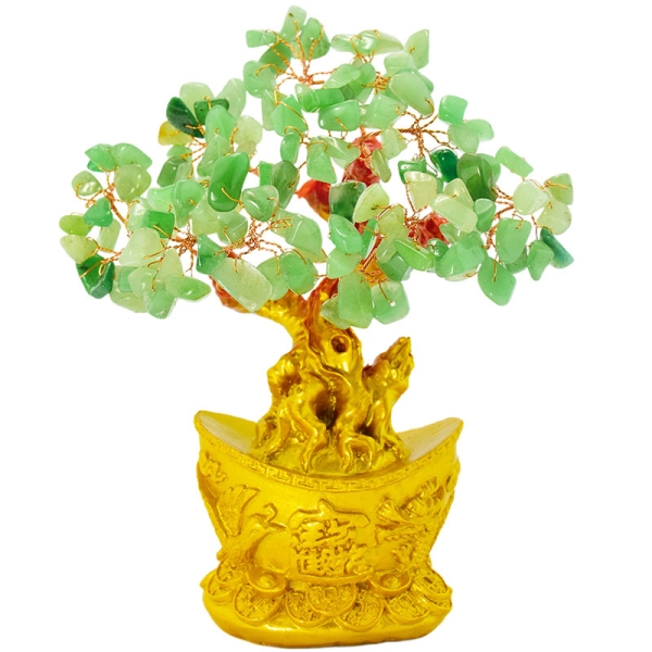 【時時樂限定】【金色元寶水晶招財樹 小型-天然水晶招財樹(金底) 適辦公室】開光