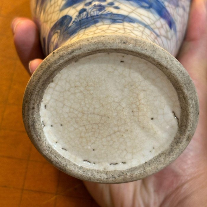 清代中期哥窯青花人物瓷器花瓶正老件。哥窯鈞窯汝窯古瓷雜項古玩