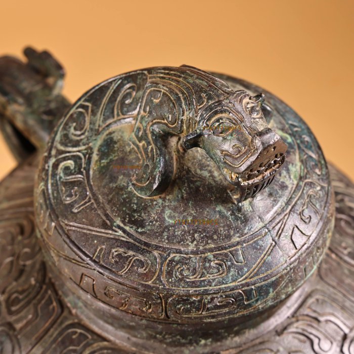 珍品成對青銅器龍蓋酒壺一對工藝精湛器形款式精美單重3000克高24厘米