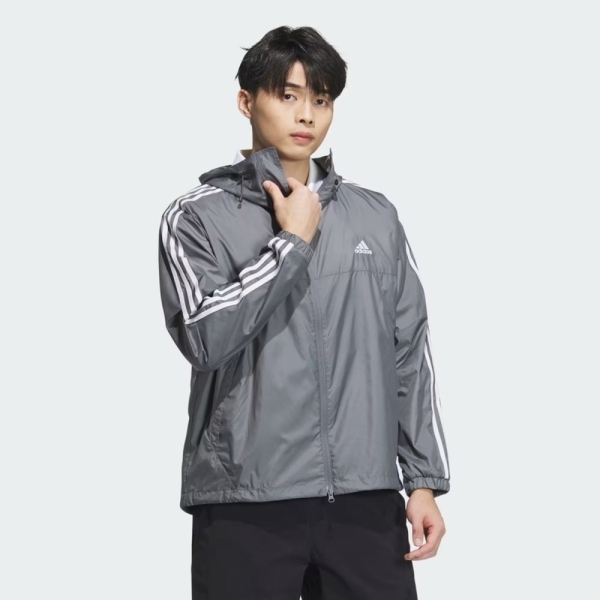 adidas ES+ 3S WV JKT 男 連帽 外套 風衣 運動 訓練 寬鬆 輕便 銀灰 JF3955