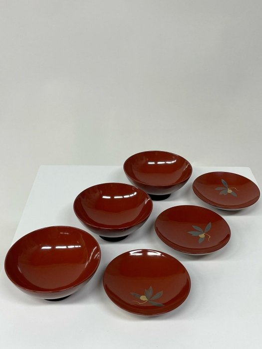標為單日本輪島涂輪島塗大漆木蓋碗金銀彩繪蘭花紋全品附原包裝一盒3個