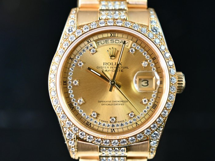 [現貨] ROLEX 勞力士 18388 DAY-DATE 原裝LS多層鑽面 原鑲鑽腳 原鑲鑽圈  18K金 36mm LRK376  118388 18238