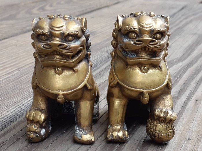 二手早期珍藏~鎮宅富貴銅雕老銅獅子一對小號獅子辟邪化煞助事業風水