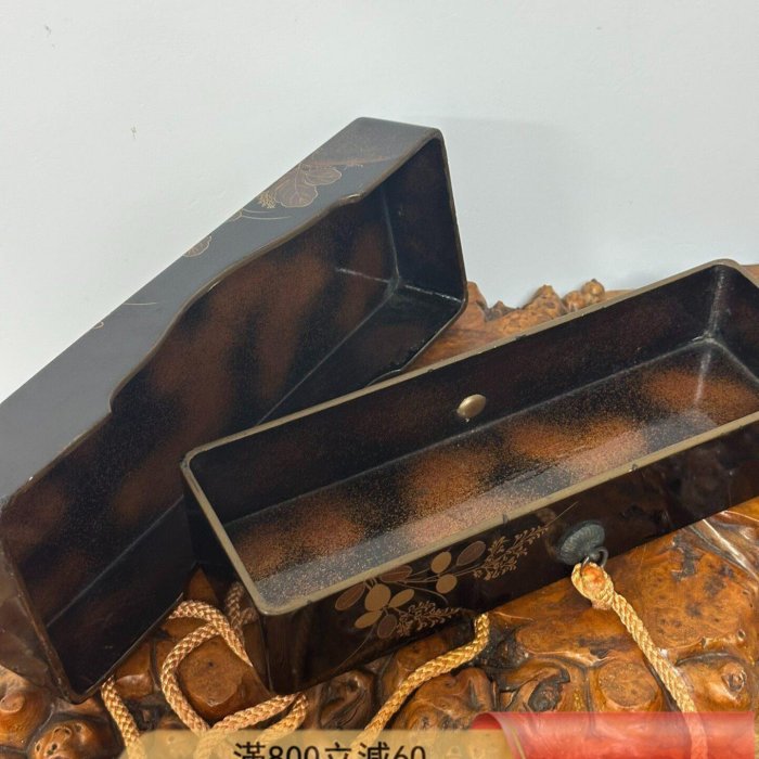 日本中古木胎大漆金蒔繪文房盒，文箱帶扣長文箱，收納盒書狀箱，置物盒