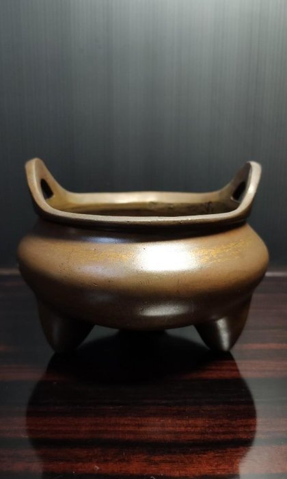 銅爐老件-沖天耳老銅爐/清中期乾隆年製#03（古董/收藏/銅爐/香爐