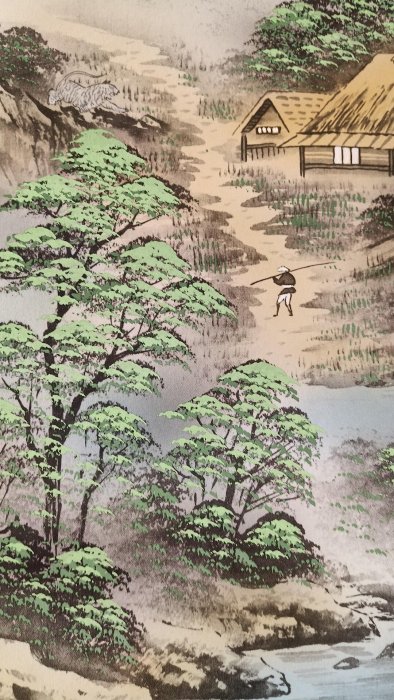 山水畫.老畫，山水畫，絹本原裱，尺寸182*53CM裝裱，102*40CM畫心