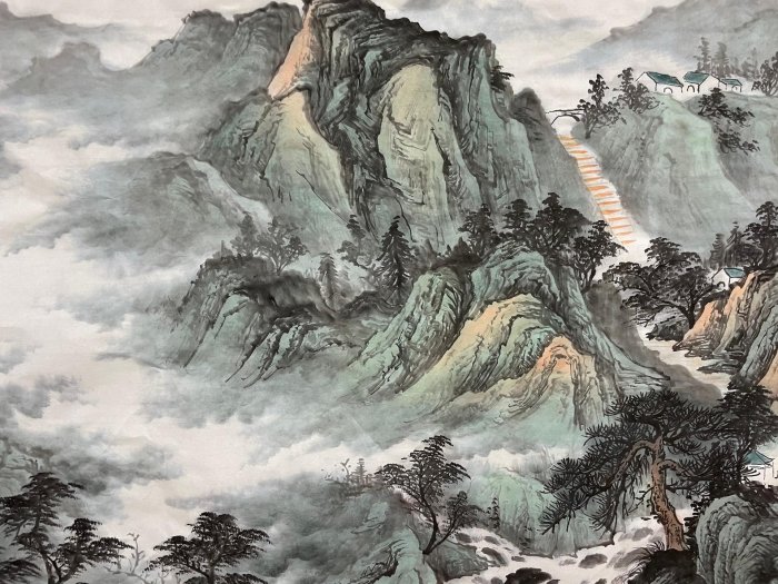 嚴選2025年省美協會員譚兆峰老師力作，180x70公分水墨紙本，