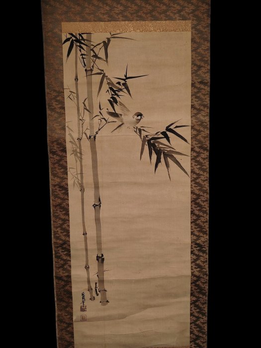 嚴選清朝老茶掛《竹雀圖》立軸，年代久遠古風雅致，品相上乘竹雀茶掛