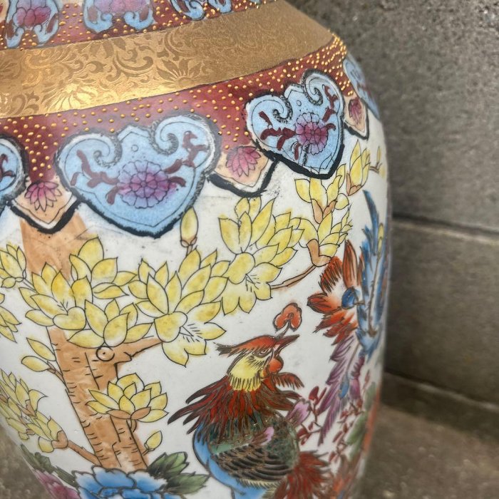 大型 花瓶 鳳凰 牡丹 金彩 陶器製 インテリア 豪華絢爛 金彩 花瓶 鳳凰