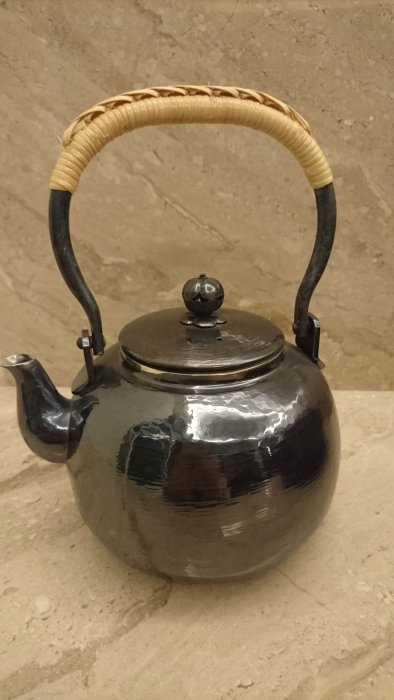 日本茶道純手工秀峰堂藤編銅銀湯沸鎚目湯沸黃銅鍍銀茶壺| Yahoo拍賣