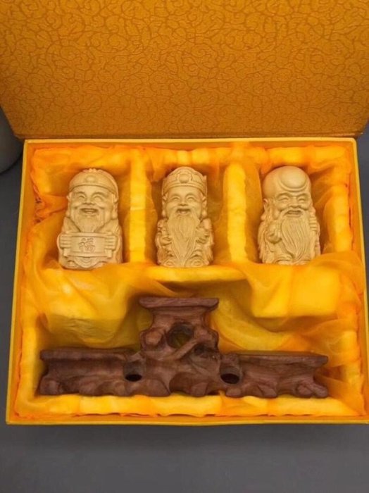 黃楊木雕Q版福祿壽高7公分| Yahoo拍賣