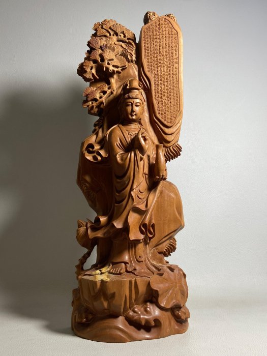 古玩輕鬆拍】老中国美術李大明作細密彫観音菩薩仏像念仏般若心経佛像