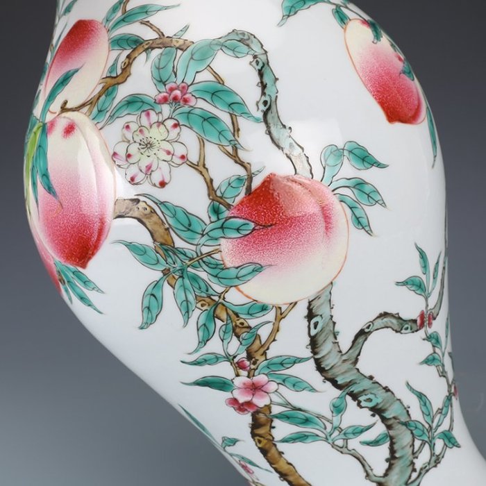 齋】唐物 古陶磁器 清時代 彩釉陶磁 粉彩桃紋橄欖瓶