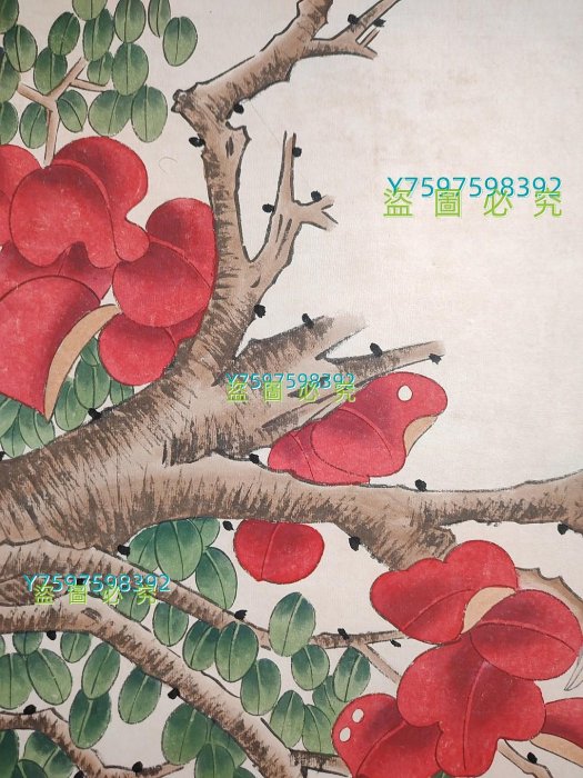 編號AL93 純手繪四尺中堂張大千花鳥一物一圖，實物攝材質【唐韻坊