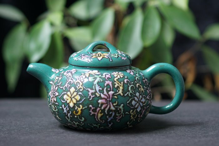 ZS500 古陶芸 紫砂壷 清時代・乾隆年製 「山刻絵海棠壺」 朱