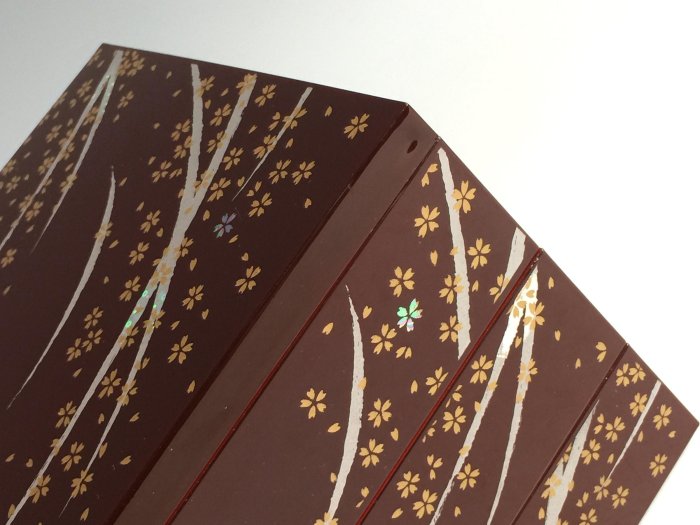 本齋】一元起標每週三結標~~日本漆藝內朱塗櫻花金蒔繪合成漆器三段重箱