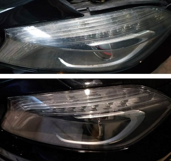 大燈快潔現場施工 BENZ 賓士 W176 A160 A180 A200 A250 原廠大燈霧化翻新